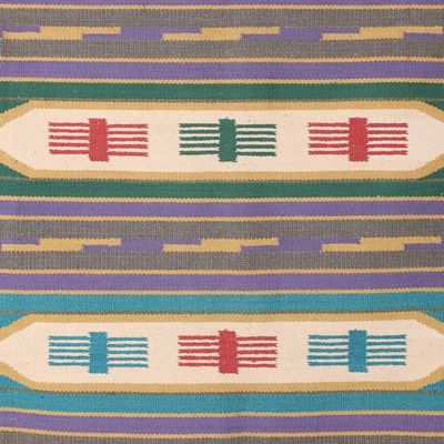 Alternate image for Colorful Handwoven Geometric Cotton Dhurrie Area Rug 4x6 Blue Waves
