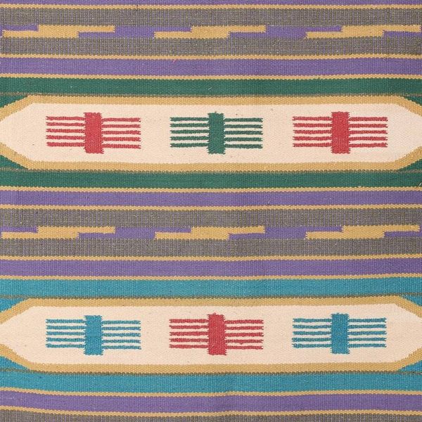 Alternate image for Colorful Handwoven Geometric Cotton Dhurrie Area Rug 4x6 Blue Waves