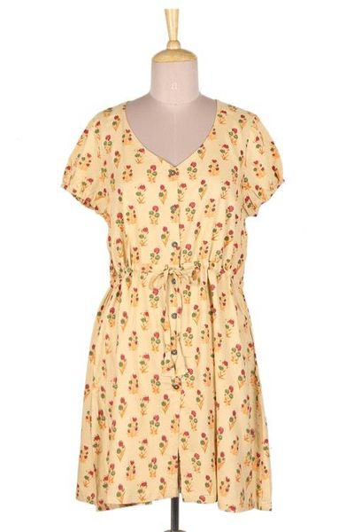 Alternate image for Beige Rayon Tunic-Style Dress with Floral Print and Buttons Blooming Spring
