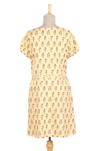 Alternate image for Beige Rayon Tunic-Style Dress with Floral Print and Buttons Blooming Spring