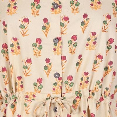 Alternate image for Beige Rayon Tunic-Style Dress with Floral Print and Buttons Blooming Spring