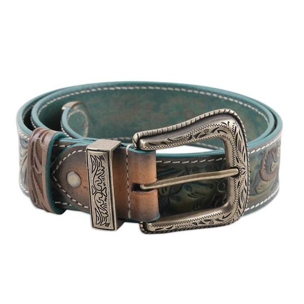 Alternate image for Antiqued Leaf-Themed Embossed Leather and Brass Alloy Belt Vintage Flair