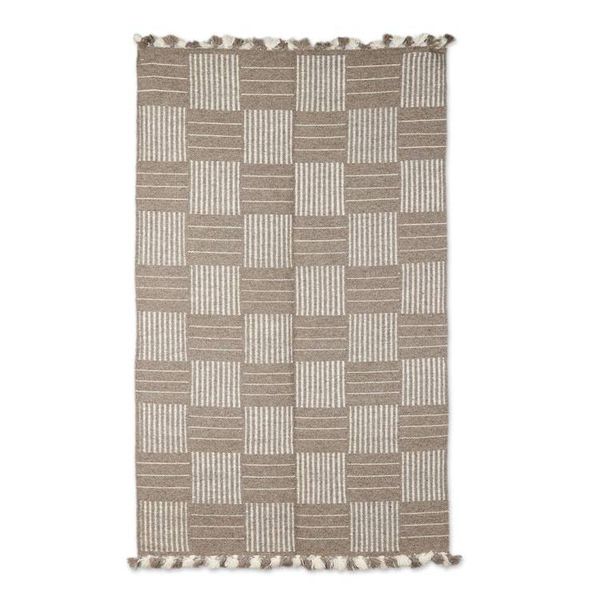 Alternate image for Indian Wool Area Rug with Checkered Pattern in Grey 3x5 Modern Grey