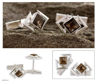 Primary image for Handcrafted Sterling Silver Smoky Quartz Cufflinks Aura