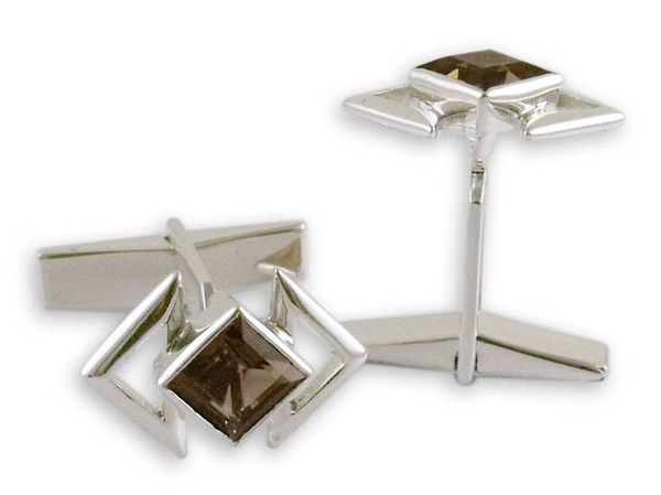 Alternate image for Handcrafted Sterling Silver Smoky Quartz Cufflinks Aura