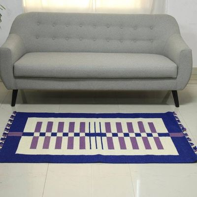 Alternate image for Blue and Lavender Stripes on Ivory Wool Area Rug 3x5 Playful Lines