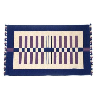 Alternate image for Blue and Lavender Stripes on Ivory Wool Area Rug 3x5 Playful Lines