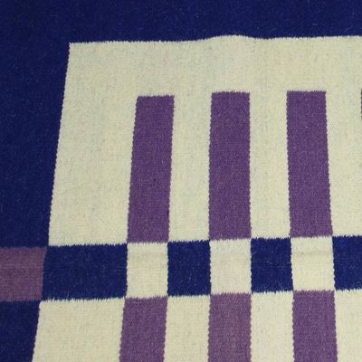 Alternate image for Blue and Lavender Stripes on Ivory Wool Area Rug 3x5 Playful Lines