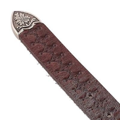Alternate image for Classic Star-Themed Chocolate Leather Belt with Brass Buckle Chocolate  Classic
