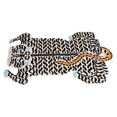 Alternate image for Chain-Stitched Wool White Tiger Theme Rug from India Royal White Tiger