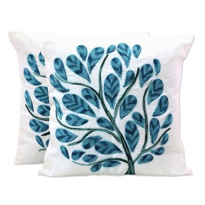 Alternate image for Cotton Cushion Covers with Acrylic Tree Embroidery Pair Tree of Life