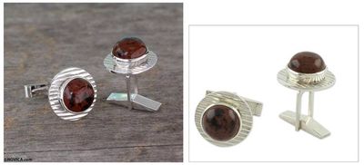 Alternate image for Handcrafted Mahogany Obsidian Cufflinks Enigma