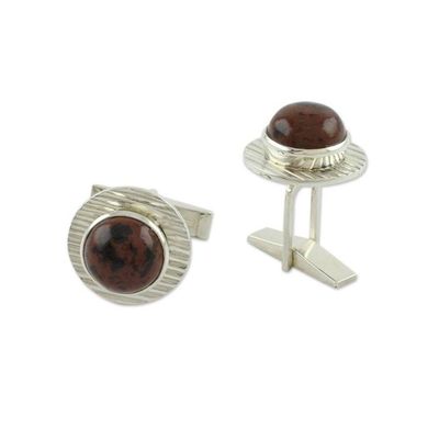 Alternate image for Handcrafted Mahogany Obsidian Cufflinks Enigma