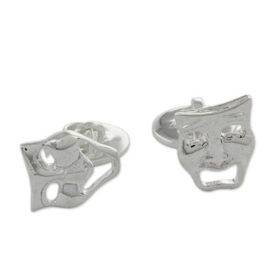 Alternate image for High Polished Sterling Silver Cufflinks Comedy and Drama Masks