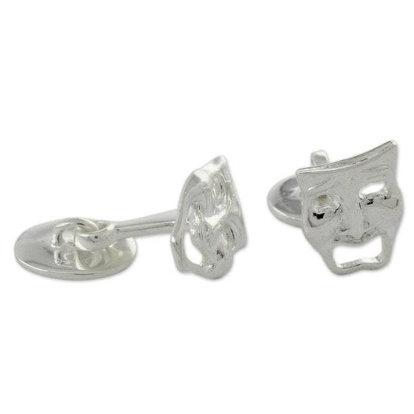 Alternate image for High Polished Sterling Silver Cufflinks Comedy and Drama Masks