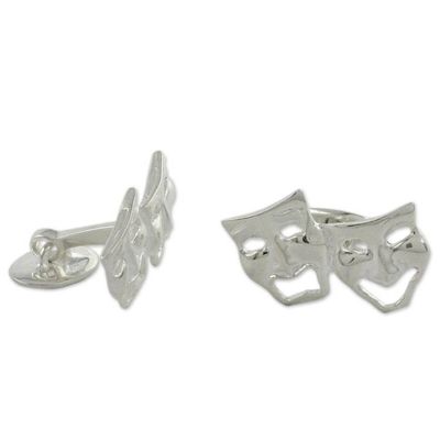 Alternate image for High Polished Sterling Silver Cufflinks Twin Comedy and Drama Masks