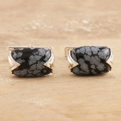Primary image for Mens Sterling Silver and Snowflake Obsidian Cufflinks Snowflake Elegance