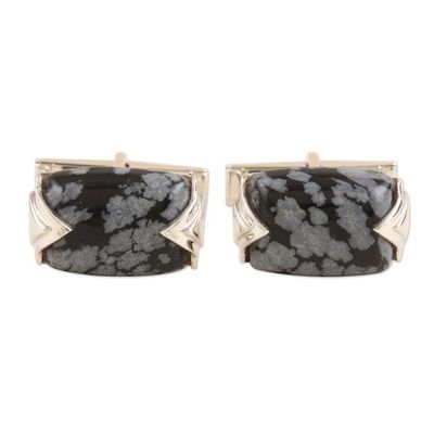 Alternate image for Mens Sterling Silver and Snowflake Obsidian Cufflinks Snowflake Elegance