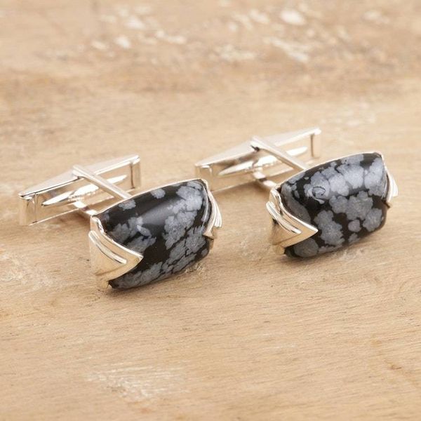 Alternate image for Mens Sterling Silver and Snowflake Obsidian Cufflinks Snowflake Elegance