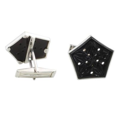 Alternate image for Onyx and Sterling Silver Floral Cufflinks from India Pentagon Blossoms