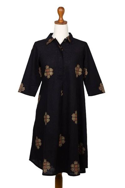Alternate image for Block-Printed Cotton Blend Shirt Dress A Stitch in Time in Black