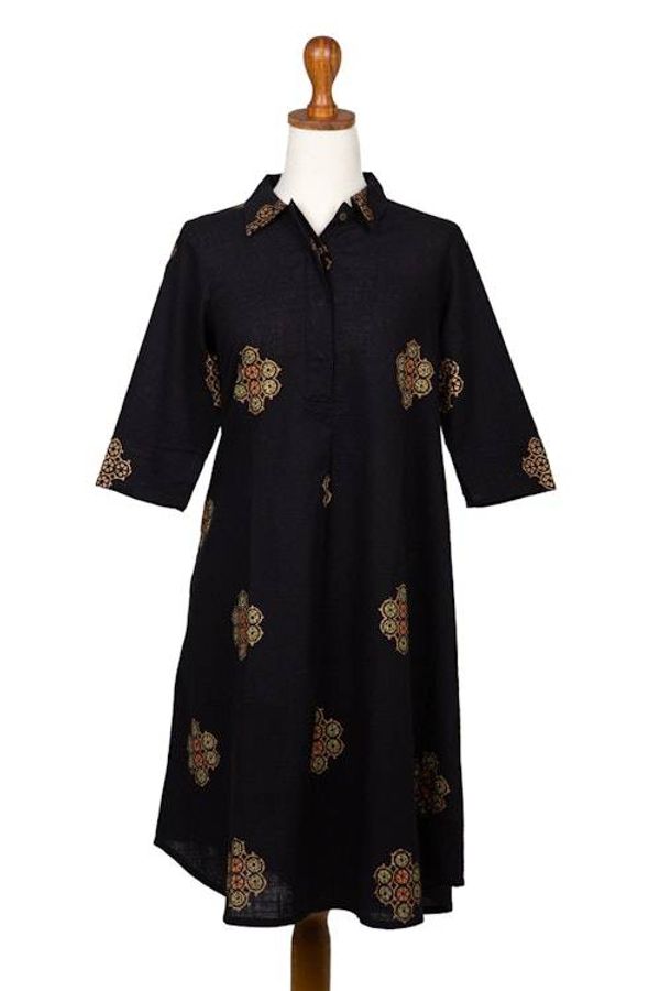 Alternate image for Block-Printed Cotton Blend Shirt Dress A Stitch in Time in Black
