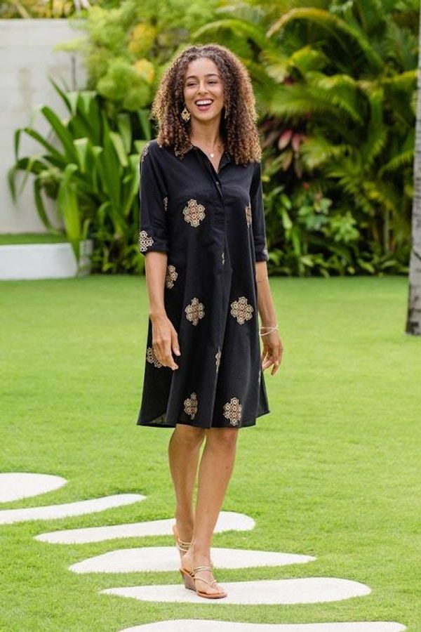 Alternate image for Block-Printed Cotton Blend Shirt Dress A Stitch in Time in Black