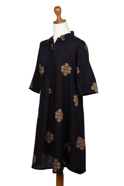 Alternate image for Block-Printed Cotton Blend Shirt Dress A Stitch in Time in Black