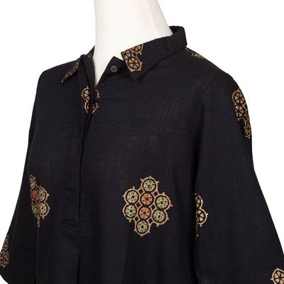 Alternate image for Block-Printed Cotton Blend Shirt Dress A Stitch in Time in Black