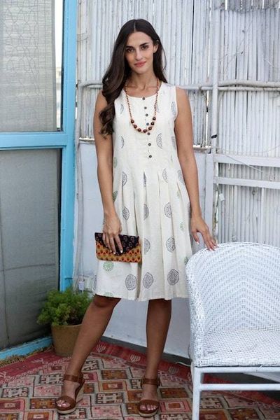 Primary image for Block-Printed Cotton A-Line Dress Flower Dance