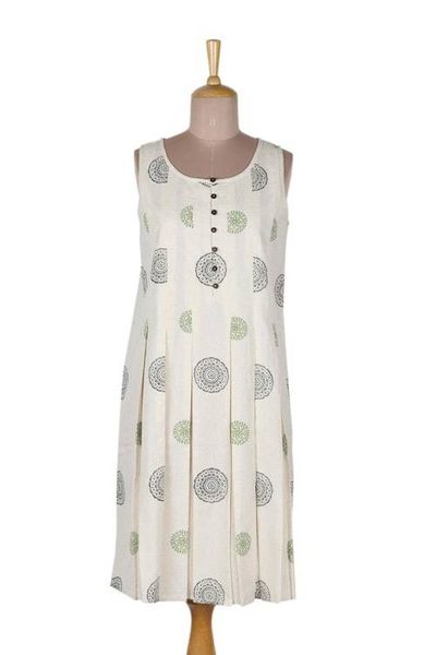 Alternate image for Block-Printed Cotton A-Line Dress Flower Dance