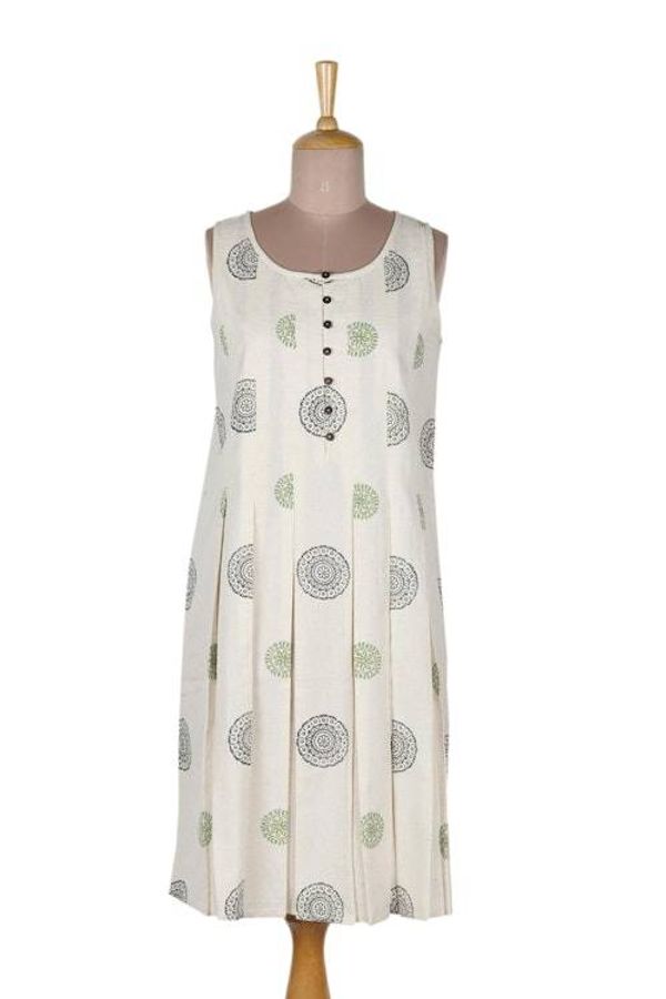 Alternate image for Block-Printed Cotton A-Line Dress Flower Dance