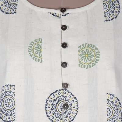 Alternate image for Block-Printed Cotton A-Line Dress Flower Dance