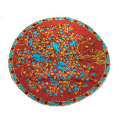 Alternate image for Bird Floral Wool Chain-Stitch Area Rug 0.5 Feet Diameter Abode of Birds II