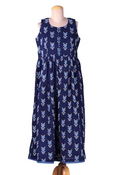 Alternate image for Patterned Blue and Midnight Cotton A-Line Dress Midnight Duchess