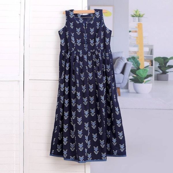 Alternate image for Patterned Blue and Midnight Cotton A-Line Dress Midnight Duchess