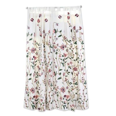 Alternate image for 2 Floral Embroidered Cotton Curtains Handmade in India Kashmir Bloom