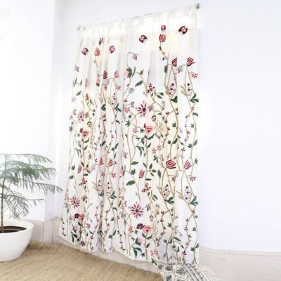Alternate image for 2 Floral Embroidered Cotton Curtains Handmade in India Kashmir Bloom