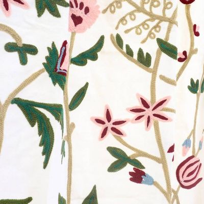Alternate image for 2 Floral Embroidered Cotton Curtains Handmade in India Kashmir Bloom