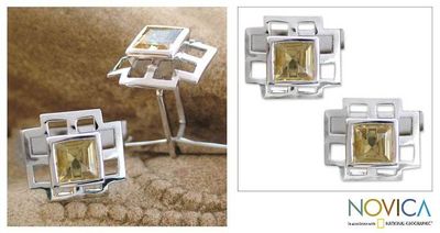 Primary image for Collectible Mens Sterling Silver Citrine Cufflinks Sun Tower