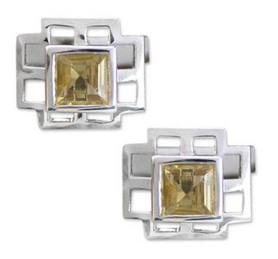 Alternate image for Collectible Mens Sterling Silver Citrine Cufflinks Sun Tower