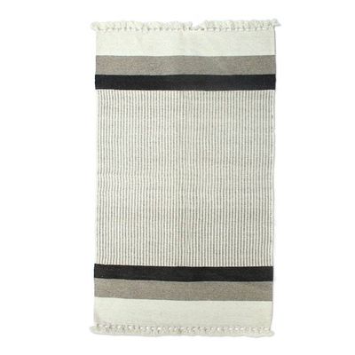 Alternate image for Handwoven Striped Wool Area Rug 3x5 from India Cool Charm