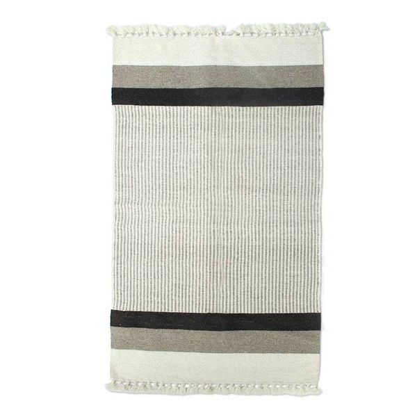 Alternate image for Handwoven Striped Wool Area Rug 3x5 from India Cool Charm