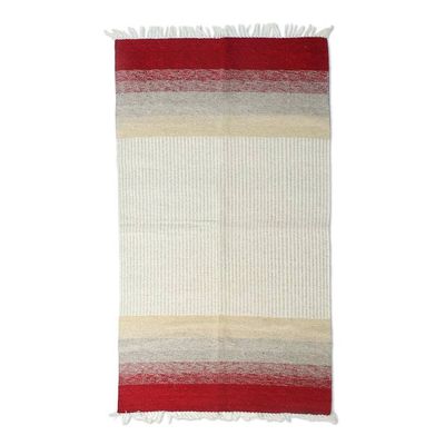Alternate image for Handwoven Wool Area Rug with Red Borders 3x5 from India Red Fusion