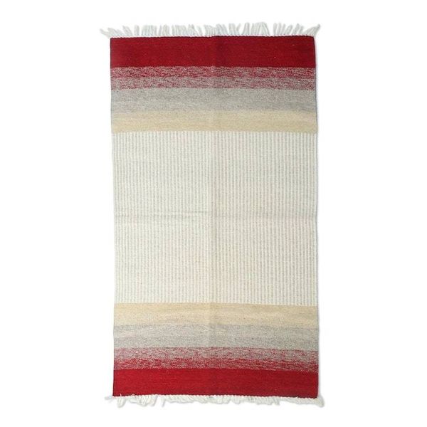 Alternate image for Handwoven Wool Area Rug with Red Borders 3x5 from India Red Fusion