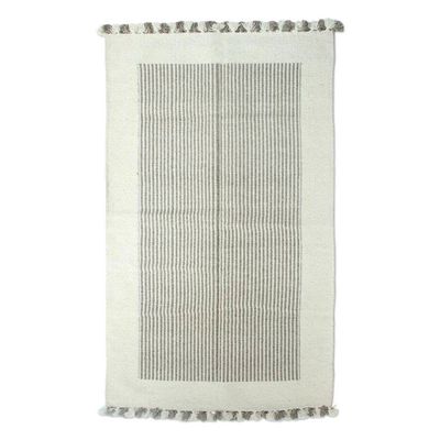 Alternate image for Handwoven Wool Area Rug with Ivory Borders 3x5 from India Ivory Bliss