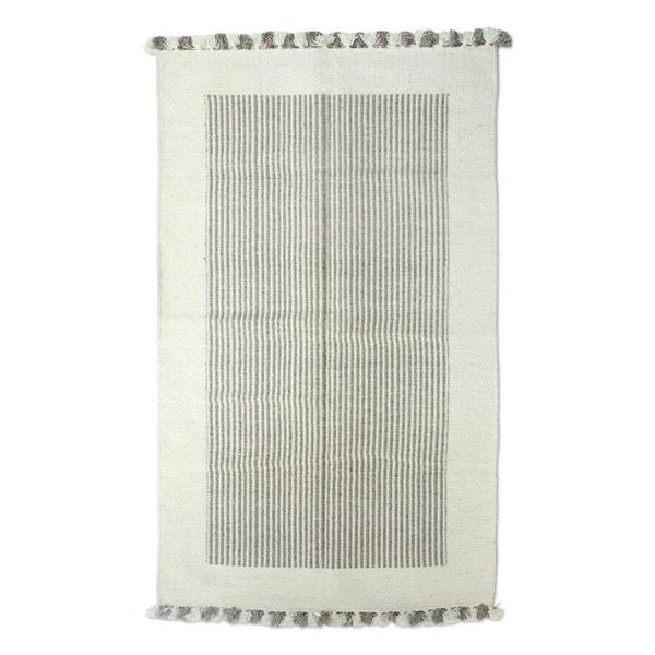 Alternate image for Handwoven Wool Area Rug with Ivory Borders 3x5 from India Ivory Bliss