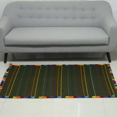 Alternate image for Multicolored Striped Wool Area Rug 3x5 from India Green Candy Stripe
