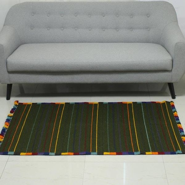 Alternate image for Multicolored Striped Wool Area Rug 3x5 from India Green Candy Stripe