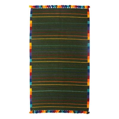 Alternate image for Multicolored Striped Wool Area Rug 3x5 from India Green Candy Stripe
